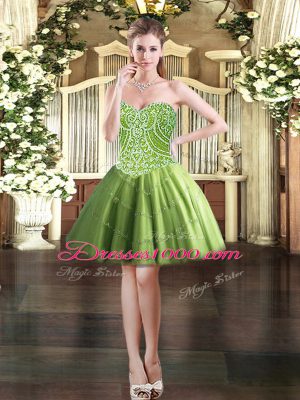 Fantastic Sleeveless Tulle Floor Length Lace Up Sweet 16 Quinceanera Dress in Olive Green with Beading