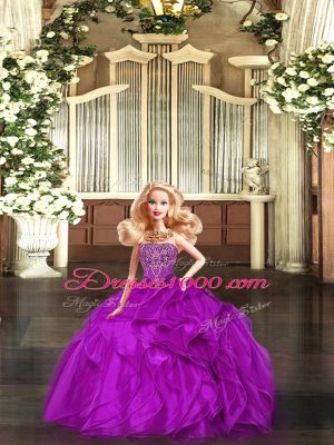 Charming Floor Length Ball Gowns Sleeveless Fuchsia Quinceanera Dress Lace Up