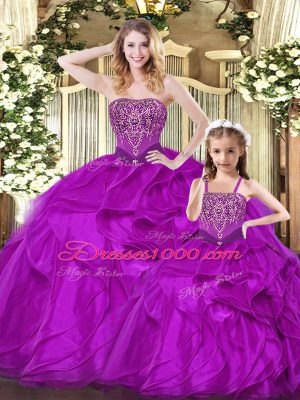 Charming Floor Length Ball Gowns Sleeveless Fuchsia Quinceanera Dress Lace Up