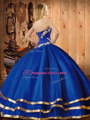 Exceptional Blue Sleeveless Embroidery Floor Length Ball Gown Prom Dress