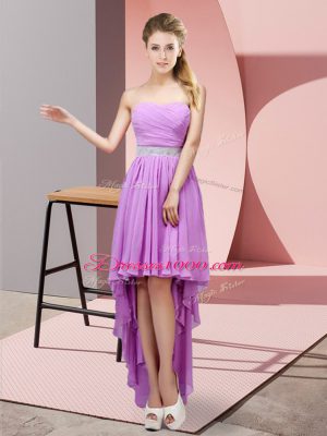 Lavender A-line Chiffon Sweetheart Sleeveless Beading High Low Lace Up Court Dresses for Sweet 16