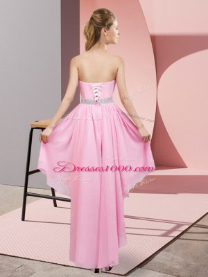 Lavender A-line Chiffon Sweetheart Sleeveless Beading High Low Lace Up Court Dresses for Sweet 16