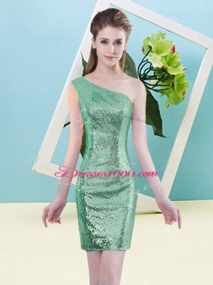 Suitable One Shoulder Sleeveless Prom Evening Gown Mini Length Sequins Turquoise Sequined