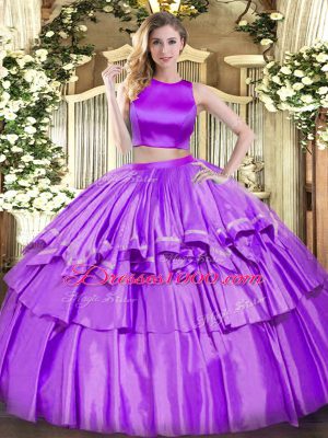 Discount Eggplant Purple Sleeveless Ruffled Layers Floor Length Sweet 16 Quinceanera Dress
