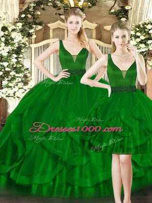 Sexy Floor Length Ball Gowns Sleeveless Dark Green Sweet 16 Dresses Lace Up