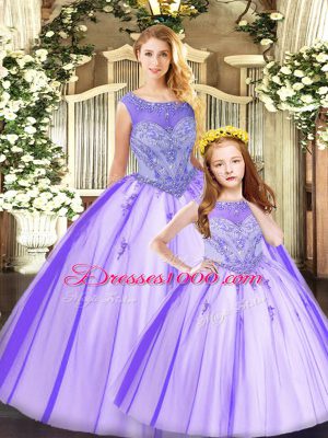 Fancy Eggplant Purple Sleeveless Floor Length Beading Lace Up Sweet 16 Quinceanera Dress