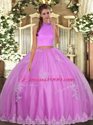 Most Popular Floor Length Two Pieces Sleeveless Lilac Sweet 16 Dress Backless