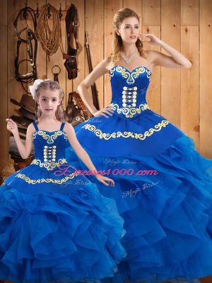 Flirting Sleeveless Lace Up Floor Length Embroidery Sweet 16 Quinceanera Dress