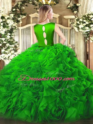 Green Clasp Handle Scoop Belt 15th Birthday Dress Fabric With Rolling Flowers Sleeveless