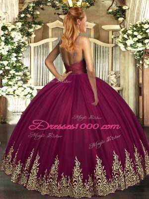 Delicate Eggplant Purple Sleeveless Appliques Floor Length Ball Gown Prom Dress