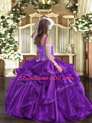 Fuchsia Ball Gowns Beading and Ruffles Pageant Dress Womens Lace Up Organza Sleeveless Floor Length