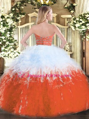 Designer Floor Length Zipper Sweet 16 Quinceanera Dress Multi-color for Military Ball and Sweet 16 and Quinceanera with Beading and Ruffles