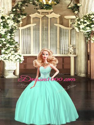 Great Aqua Blue Sleeveless Floor Length Beading Lace Up Quinceanera Gowns