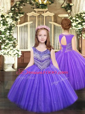 Hot Sale Sleeveless Floor Length Beading Lace Up Vestidos de Quinceanera with Eggplant Purple