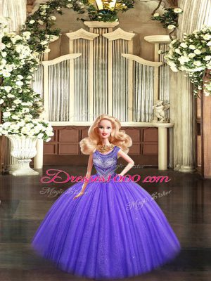 Hot Sale Sleeveless Floor Length Beading Lace Up Vestidos de Quinceanera with Eggplant Purple