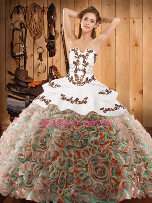 Beautiful Sleeveless Sweep Train Embroidery Lace Up 15th Birthday Dress