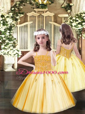 Orange Lace Up Pageant Dress for Teens Beading Sleeveless Floor Length