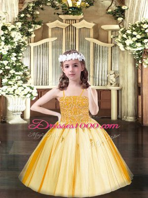 Orange Lace Up Pageant Dress for Teens Beading Sleeveless Floor Length