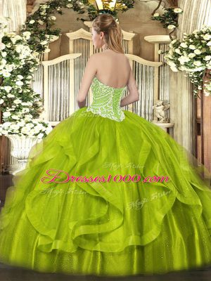 Fabulous Yellow Green Ball Gowns Organza Sweetheart Sleeveless Ruffles Floor Length Lace Up Quinceanera Dress