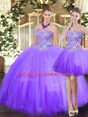 Hot Sale Lavender Lace Up Sweetheart Beading 15 Quinceanera Dress Tulle Sleeveless