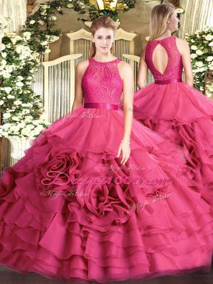 Graceful Scoop Sleeveless Fabric With Rolling Flowers Ball Gown Prom Dress Lace Zipper