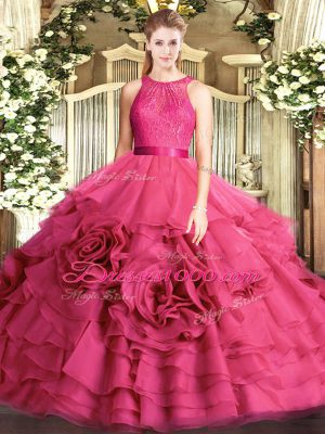 Graceful Scoop Sleeveless Fabric With Rolling Flowers Ball Gown Prom Dress Lace Zipper