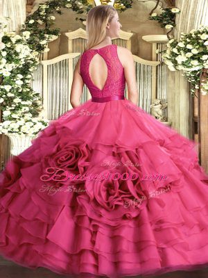 Graceful Scoop Sleeveless Fabric With Rolling Flowers Ball Gown Prom Dress Lace Zipper