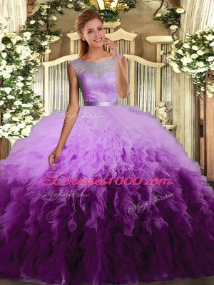 Stylish Floor Length Backless Sweet 16 Dress Multi-color for Military Ball and Sweet 16 and Quinceanera with Ruffles