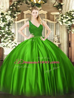 Beauteous Green Sleeveless Satin Backless 15 Quinceanera Dress for Military Ball and Sweet 16 and Quinceanera