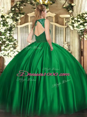 Beauteous Green Sleeveless Satin Backless 15 Quinceanera Dress for Military Ball and Sweet 16 and Quinceanera