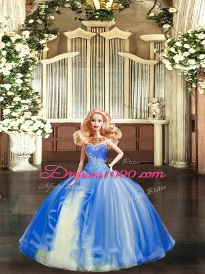 Glorious Multi-color Ball Gowns Tulle Sweetheart Sleeveless Beading and Ruching Floor Length Lace Up Sweet 16 Dress