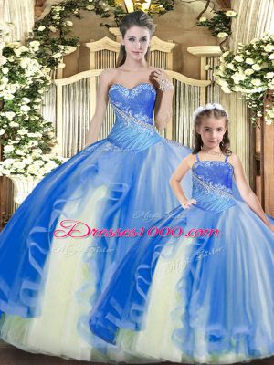 Glorious Multi-color Ball Gowns Tulle Sweetheart Sleeveless Beading and Ruching Floor Length Lace Up Sweet 16 Dress