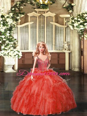 Fantastic Straps Sleeveless Organza Quinceanera Dresses Beading and Ruffles Lace Up