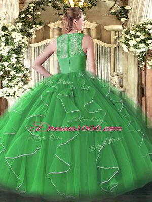 Olive Green Ball Gowns Organza Straps Sleeveless Ruffles Floor Length Zipper Sweet 16 Dress