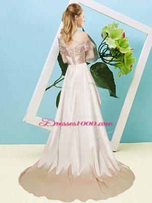 Flare Gold Short Sleeves Sequins High Low Homecoming Dress