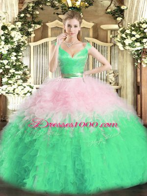 Multi-color Ball Gowns Ruffles Vestidos de Quinceanera Zipper Organza Sleeveless Floor Length