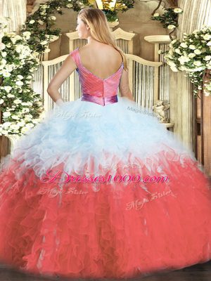 Multi-color Ball Gowns Ruffles Vestidos de Quinceanera Zipper Organza Sleeveless Floor Length