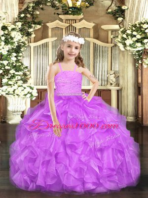 Floor Length Ball Gowns Sleeveless Lavender Party Dress for Girls Zipper