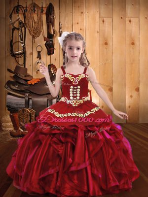 Perfect Sleeveless Lace Up Embroidery and Ruffles Party Dress for Girls