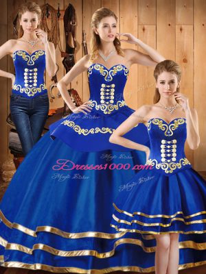 High Quality Satin and Tulle Sleeveless Floor Length 15th Birthday Dress and Embroidery