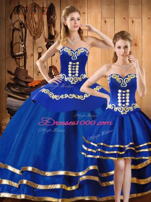 High Quality Satin and Tulle Sleeveless Floor Length 15th Birthday Dress and Embroidery