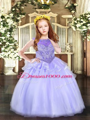 Floor Length Ball Gowns Sleeveless Lavender Child Pageant Dress Zipper