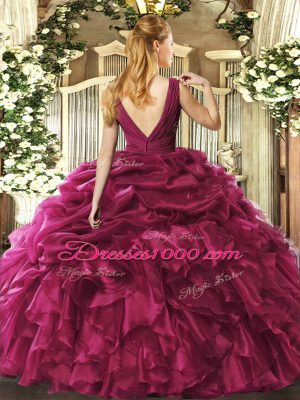 Beading and Ruffles Sweet 16 Dress Fuchsia Backless Sleeveless Floor Length