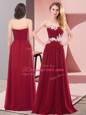 Wine Red Sleeveless Chiffon Lace Up Evening Dress for Prom and Party