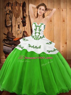 Green Quinceanera Gown Military Ball and Sweet 16 and Quinceanera with Embroidery Strapless Sleeveless Lace Up