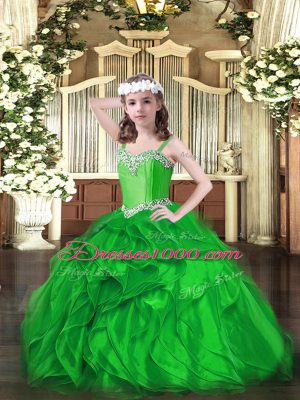 Beading and Ruffles Pageant Gowns Green Lace Up Sleeveless Floor Length