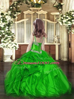 Beading and Ruffles Pageant Gowns Green Lace Up Sleeveless Floor Length