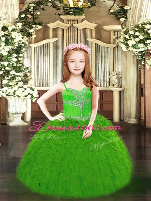 Spaghetti Straps Sleeveless Lace Up Pageant Dress Wholesale Green Organza