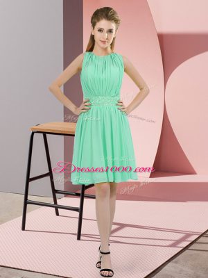 Knee Length Apple Green Dama Dress for Quinceanera Chiffon Sleeveless Sequins