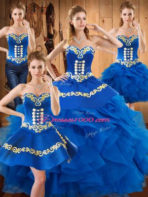 Cute Floor Length Blue Quinceanera Gown Sweetheart Sleeveless Lace Up